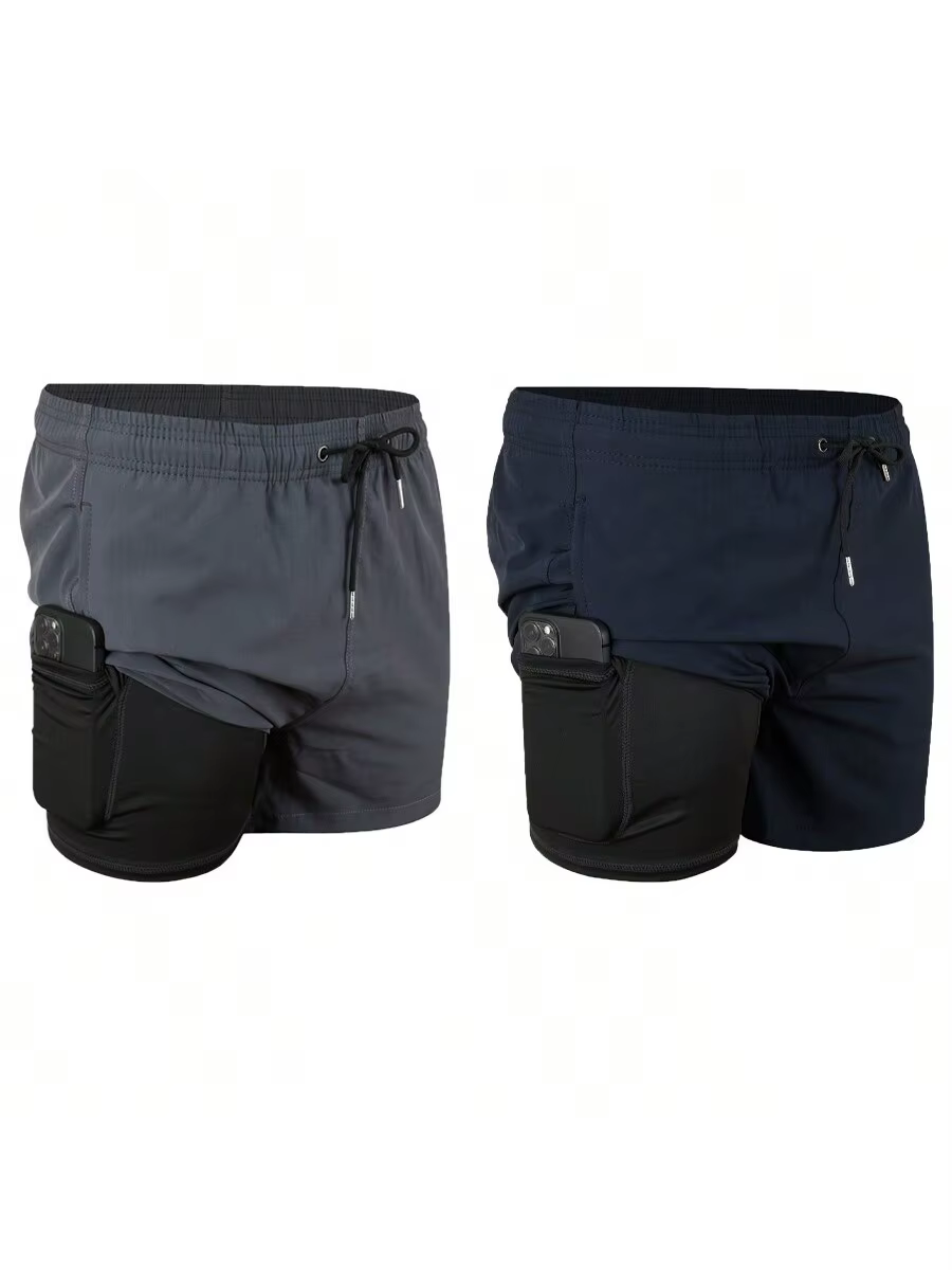 2pcs Mens Swimming Trunks With Compression Liner Stretch Mens Swimwear 2 In 1 Quick Dry Running Gym Swim Shorts For Men