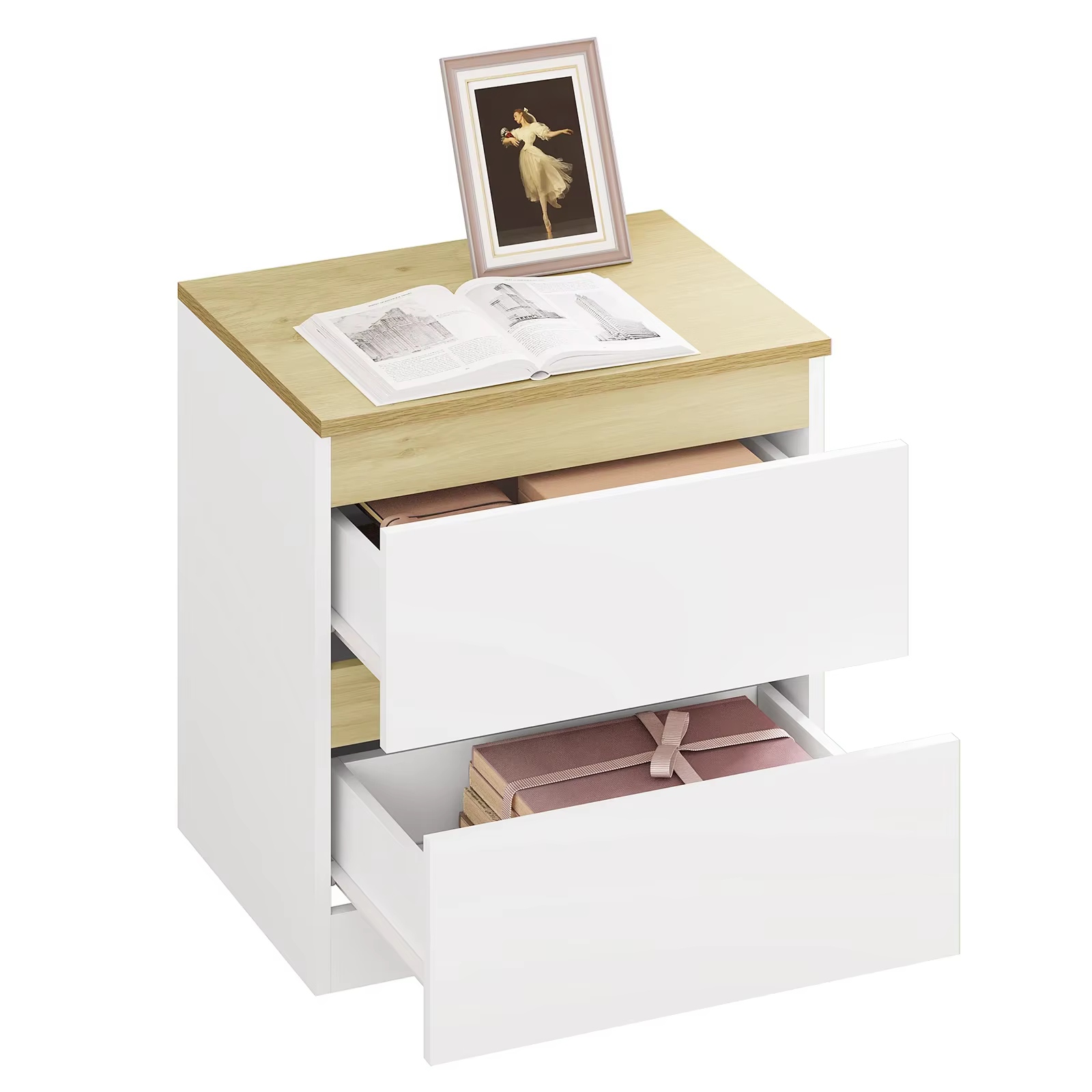 1 PC Bedside Table with 2 Drawers Space Saving Nightstand 40x30x41cm Modern Side Table for Home Bedroom Living Room