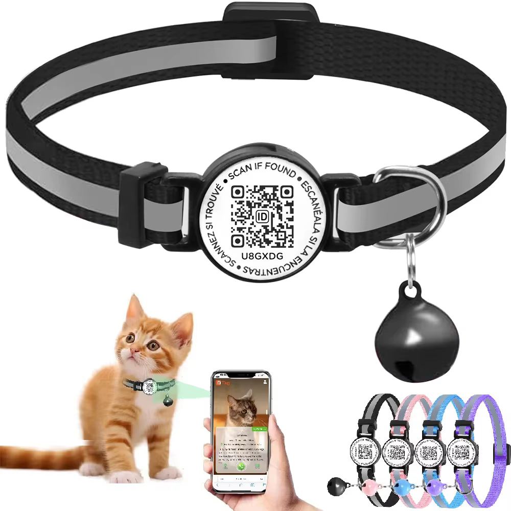 QR Code Pet Tag Cat Collar with qr code ID Tag,Puppy Cat Accessories Reflective Kitten Collars, Cat Tag, Safety Quick Release