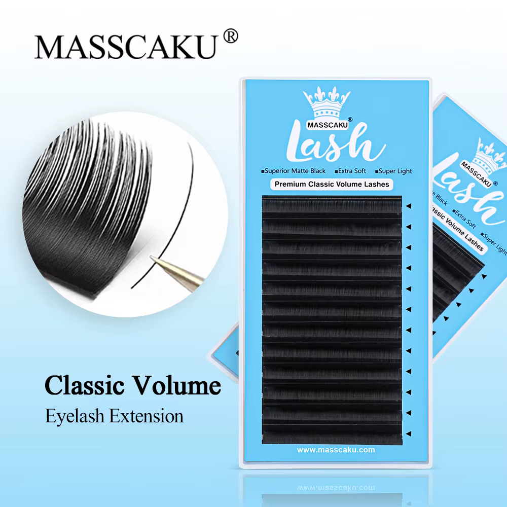 Masscaku Eyelash Extension D Curl 0.07 10mm 12 Rows Tray Easy Fan Volume Lashes Self Fanning Lashes Dark Black Mink Lashes