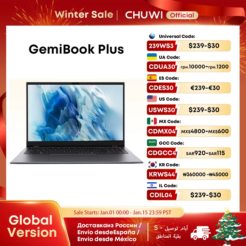CHUWI GemiBook Plus Laptop 15.6" Intel N100 Graphics for 12th Gen 1920*1080P 16GB RAM 512GB SSD With Cooling Fan Windows 11