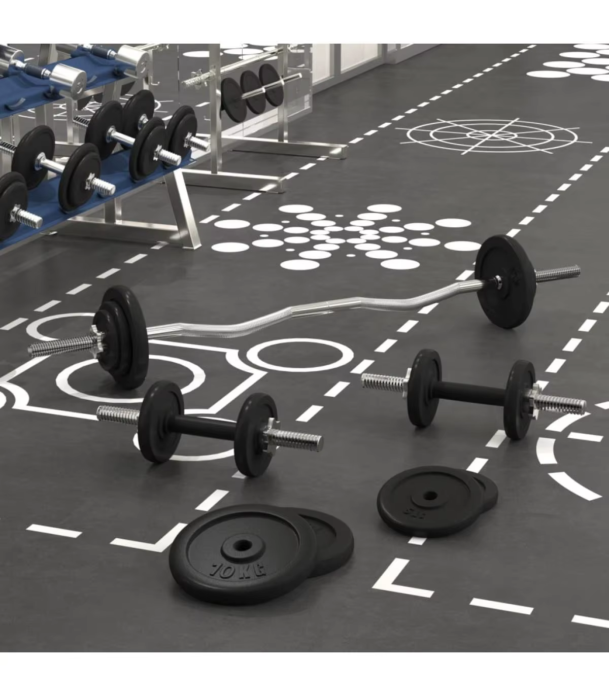 Free weight set of bars and dumbbells with discs 60 kg