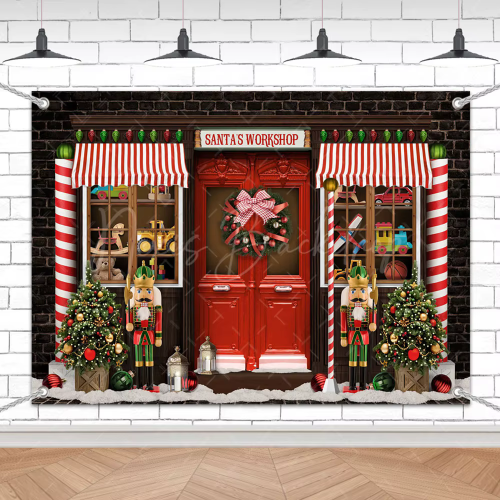 Winter Christmas Santa's Workshop 7x5 Photography Background Family Party Decoration Santa Wardrobe Cupboard Backdrop New Year