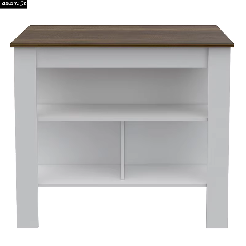 Cala Kitchen Island, Four Legs, Three Shelves -White / Walnut