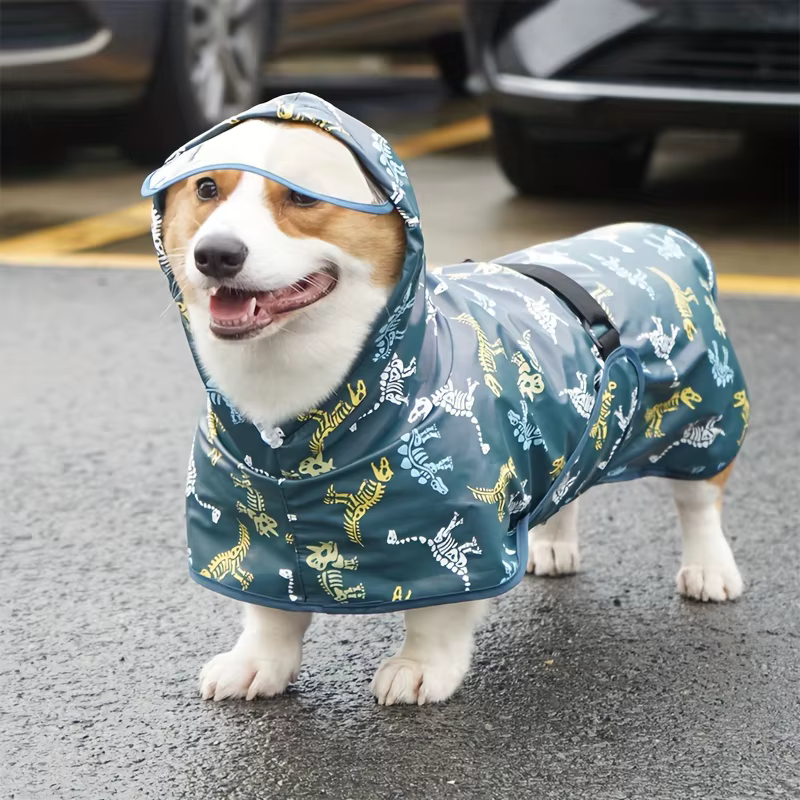 New Cute Dinosaur Dog Raincoat Dog Clothes Corgi Teddy Golden Hair Ins Pet Raincoat