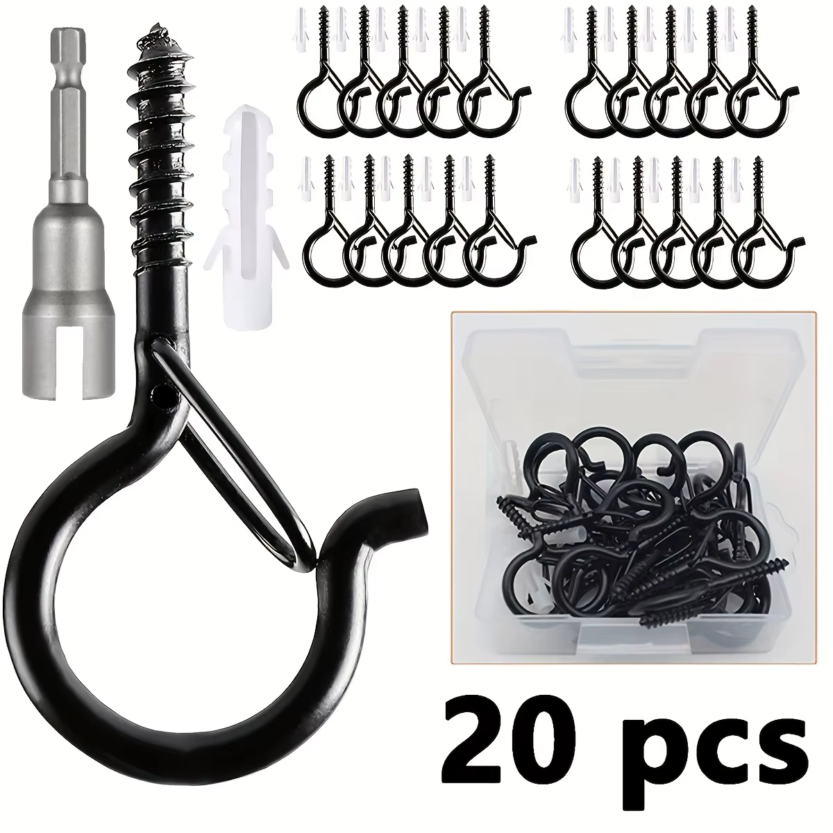 Hanger Hooks with Safety Buckle,Windproof Screw Hooks for Hanging Outdoor String Lights,Ceiling Hooks  Plants,Christmas Lights