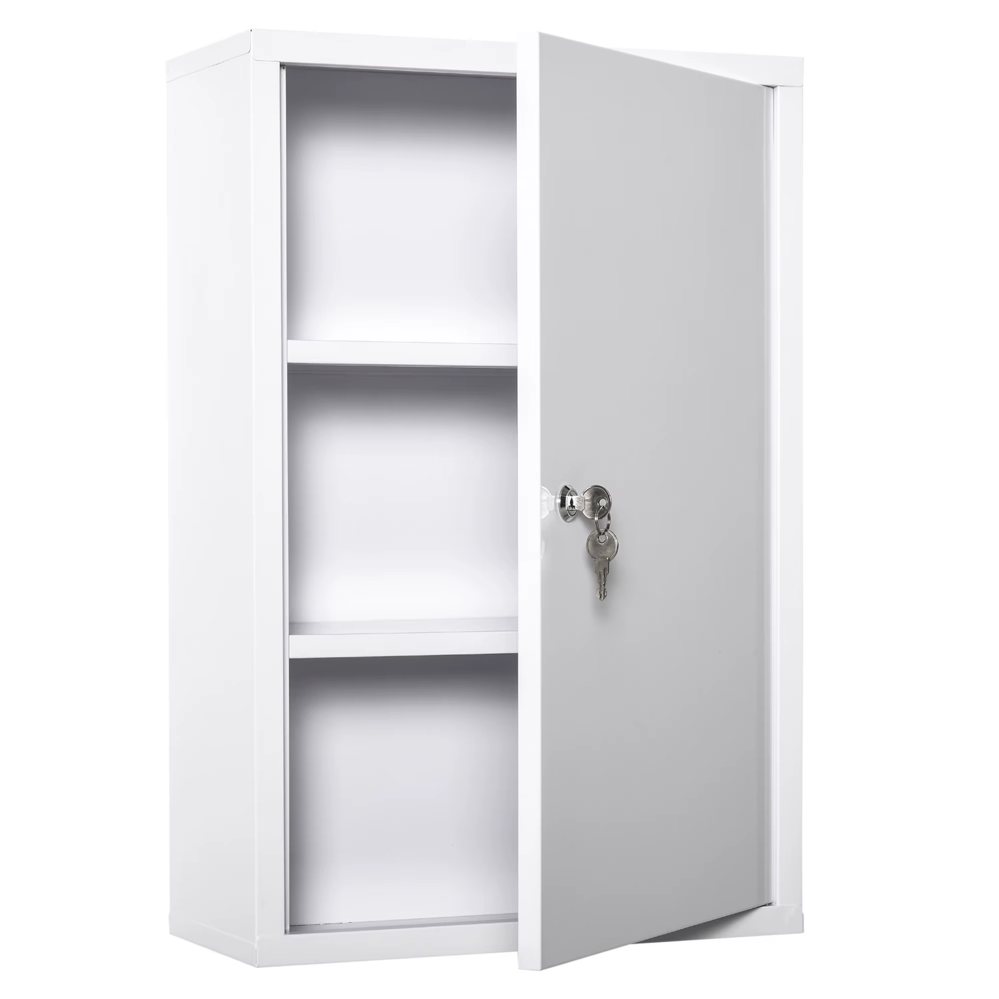 Kleankin cabinet wall medicine cabinet Metal emergency kit with 3 storage shelves and lock with 2 keys for bathroom kitchen 40x18x60 cm White