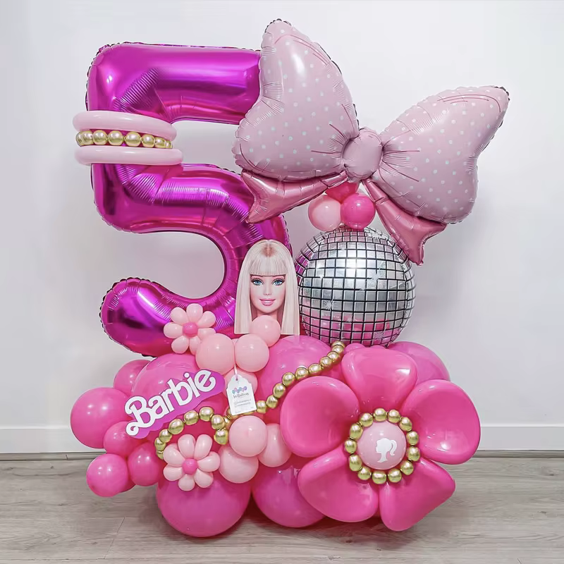 51Pcs Rose Red Pink Latex Balloons Number 1-9th Bow Knot Foil Ball Baby Shower Kids Girl Birthday Party Decorations Background