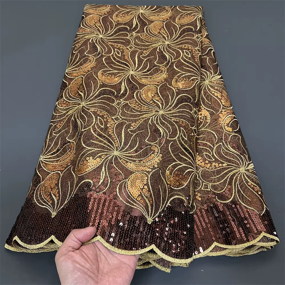 African Nigerian Sequins Sewing Net Cloth,Tulle Lace Fabric, Prom Dresses Beads,Embroidery, High Quality, 5Yad , PS0040, 2024