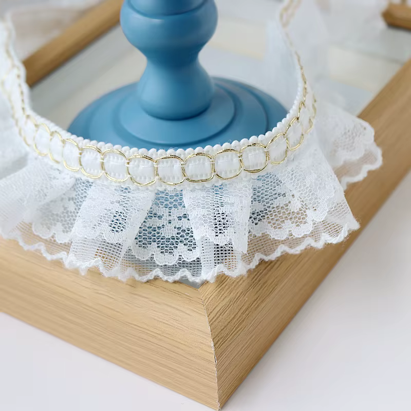 Double layered jacquard with wavy edges white lace DIY clothing, sleeves collar skirt hem edging sofa curtain trim decoration