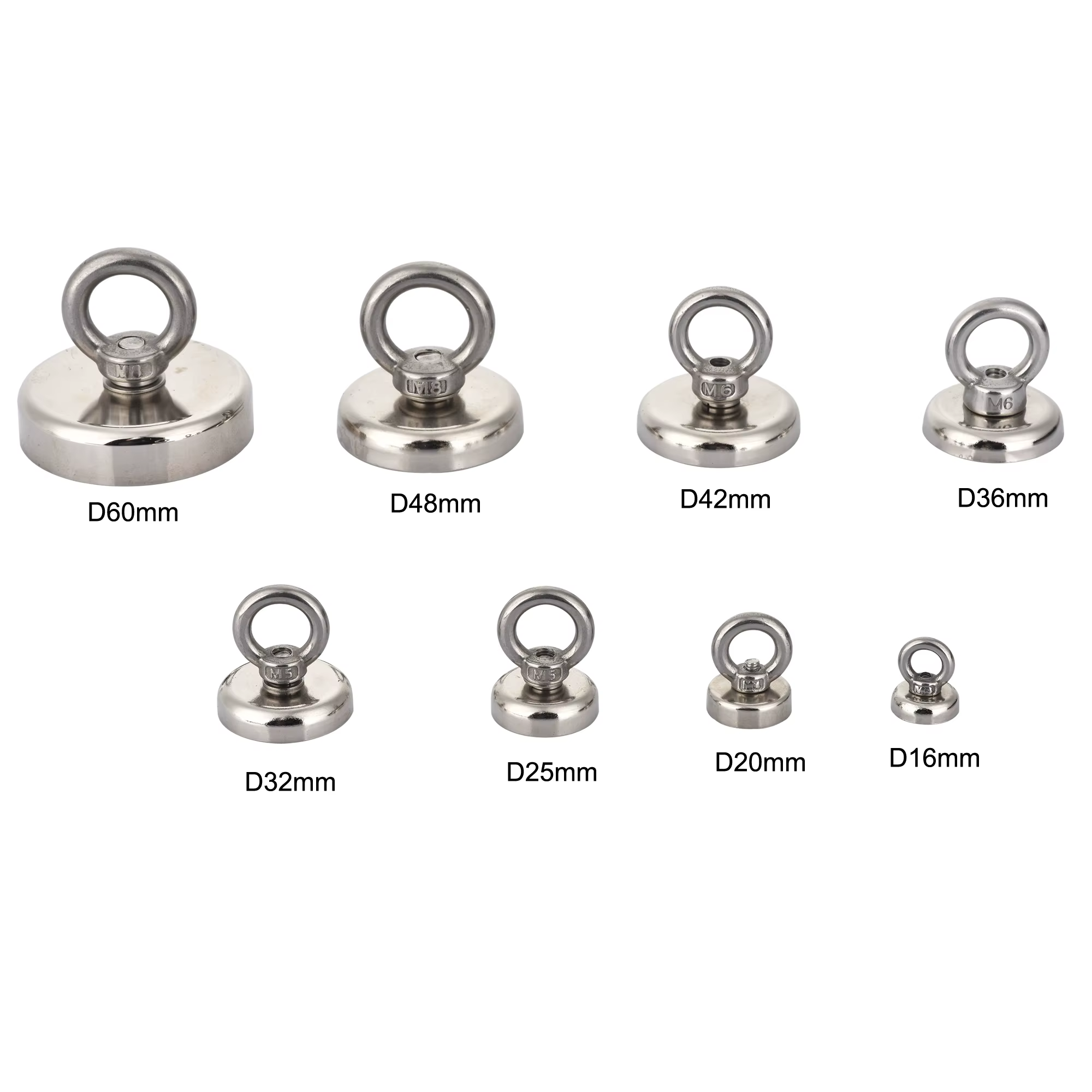 Powerful Neodymium Magnet Hook Salvage Magnet Strong Deep Sea Search Fishing Magnets Pulling Mounting Pot with Eyebolt