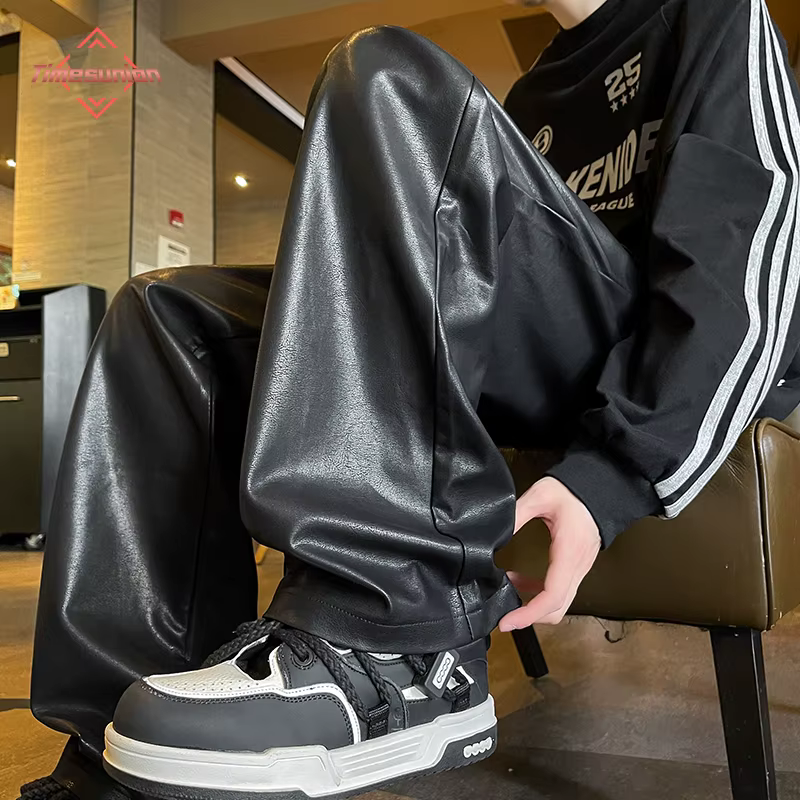 Extra Large Size 8XL Leather Pants for Men Comfortable and Soft PU Leather Pants for Women Loose Straight Wide-Leg Pants