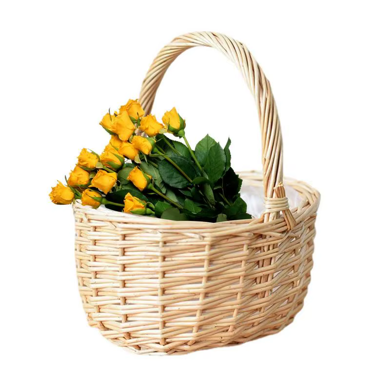 Woven Flower Baskets Woven Hand-Held Flower Hand Baskets Wicker Planter Basket Woven Storage Basket For Home Wedding Garden