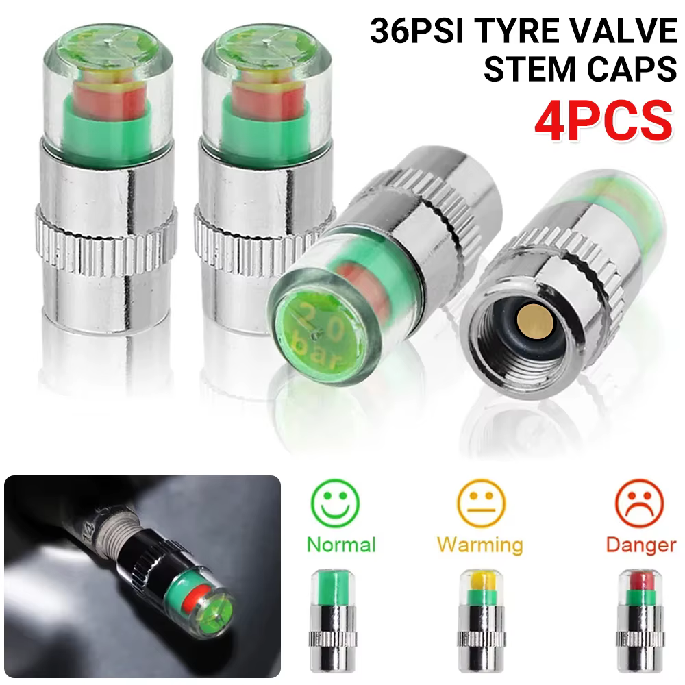 4 x Car Valve Tyre Caps Dust Monitor Wheel Pressure PSI Tire Air Sensor UK