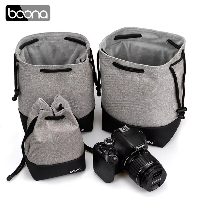 BOONA Mirrorless Camera Storage Bag Drawstring Stitching Design Waterproof Photo Lens Bag Case For Canon Nikon Sony Pentax
