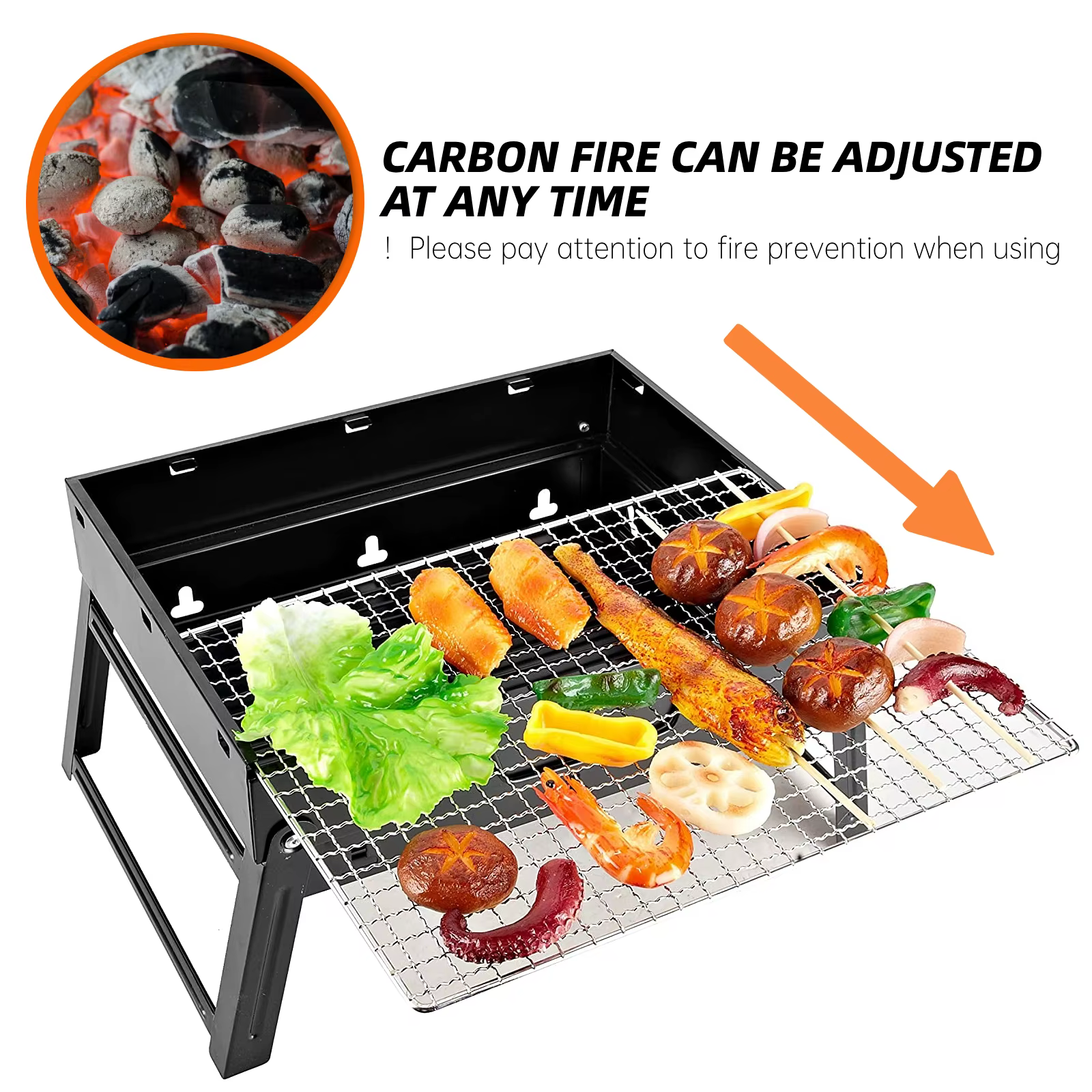 Charcoal Grills Portable Grill stainless steel Charcoal Smoker Char Broil BBQ Pit Grill For Outdoor Camping Black
