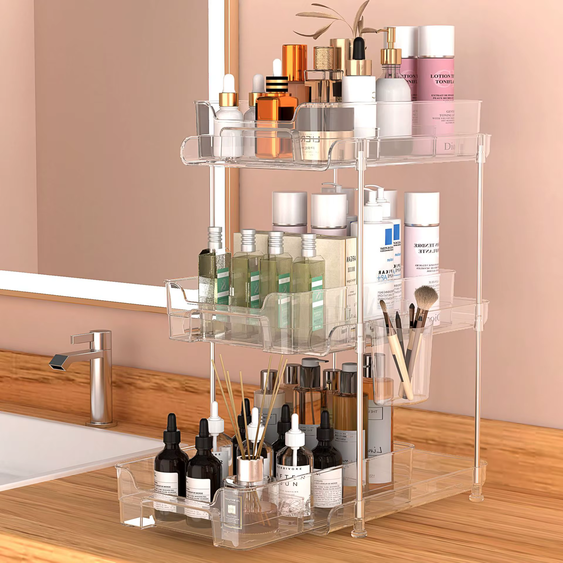 3 Tier Bathroom Counter Organizer Pull Out Makeup Organizer Clear Vanity Counter Storage Organizer With Dividers For Kitchen