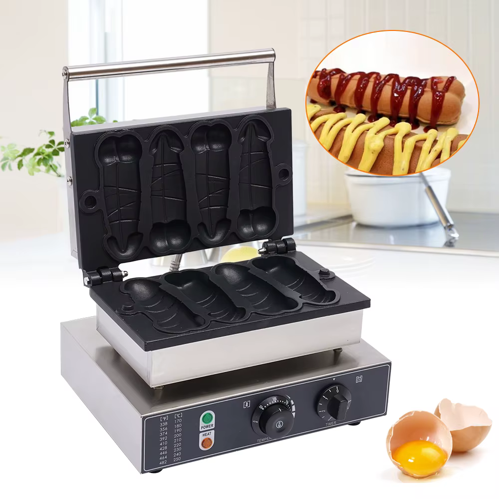 Commercial Iron Hot Dog Baker 110V 4PCS Electric Hot Dog Waffle Maker Hot Dog Machine