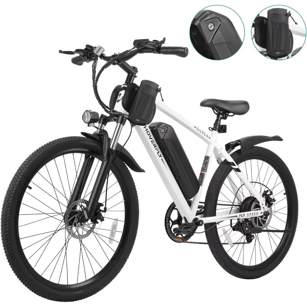 OUREA Electric Bike 26", 750W Peak Motor Mountain Ebike, Up to 40 Miles 20MPH Removable Battery, 7-Speed and Shock Absorber