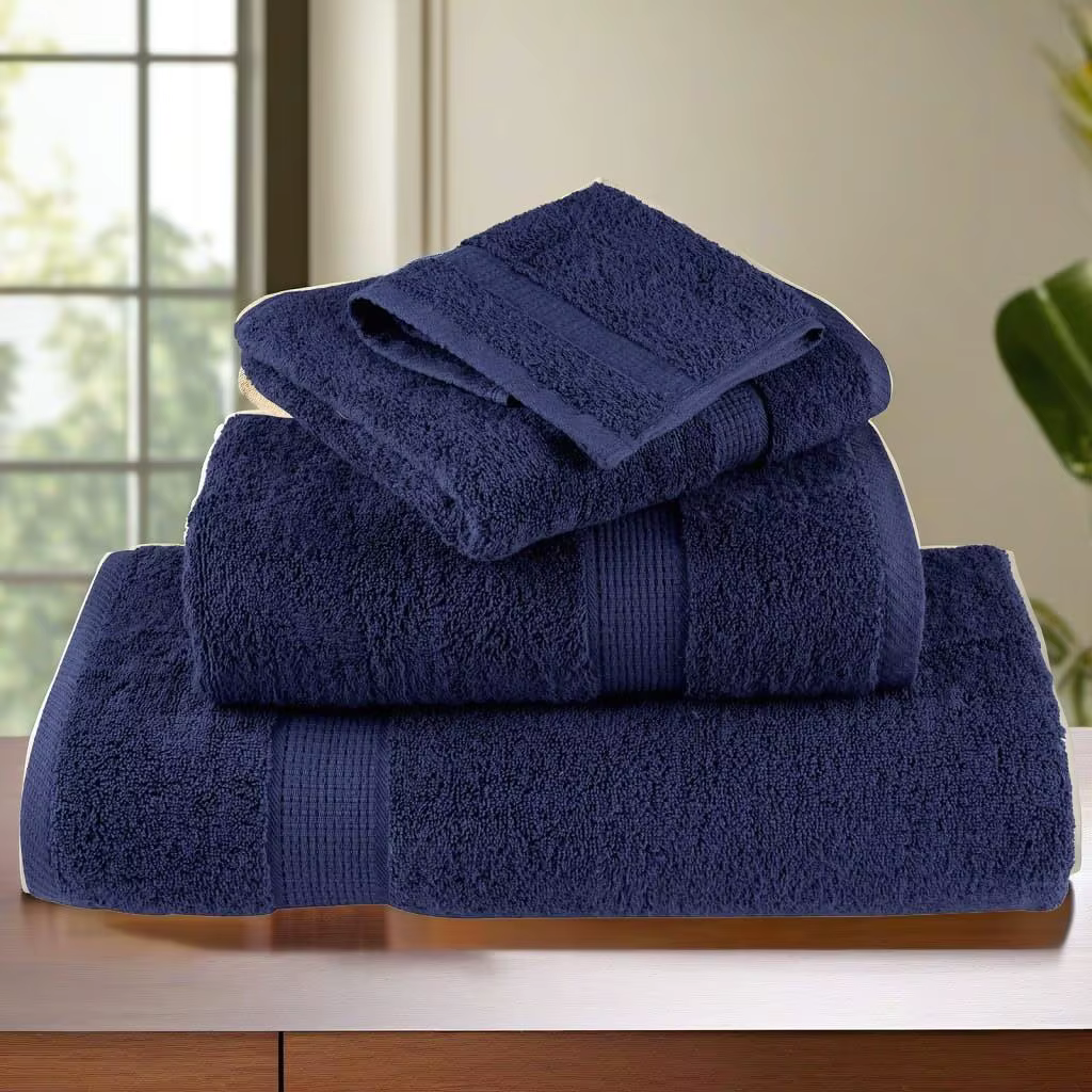 12-Piece SOLUND Navy Blue Premium Towel Set - 600 GSM High Absorbency Luxury Towels