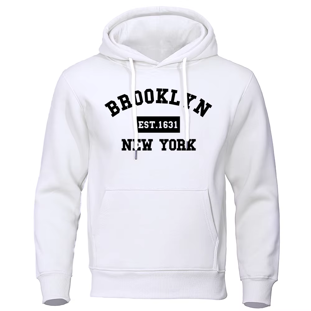 Brooklyn Est. 1631 New York Letter Print Mans Hoody Fashion Loose Pullover Hoody Soft Fleece Hoodie Hip Hop Pullover Clothes Man