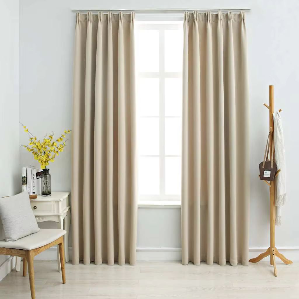 2 pieces beige 140x175 cm blackout curtains with hooks