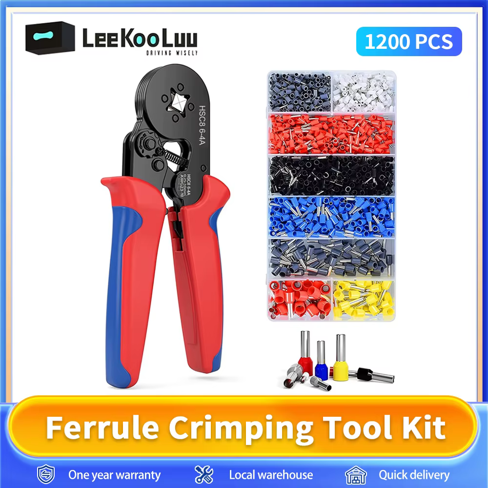 LeeKooLuu 1200 PCS Single Box VE Tubular Crimp Terminals and With Pliers Kit,Cable Electrical Connector,Insulated Wire Connector
