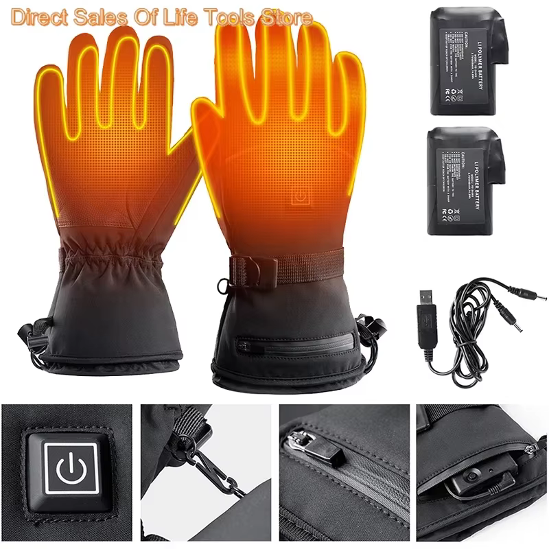 Motorcycle Heated Gloves Winter Warm Lithium Battery Heated Gloves Touch Screen Waterproof Cycling Heated Rechargeable Gloves