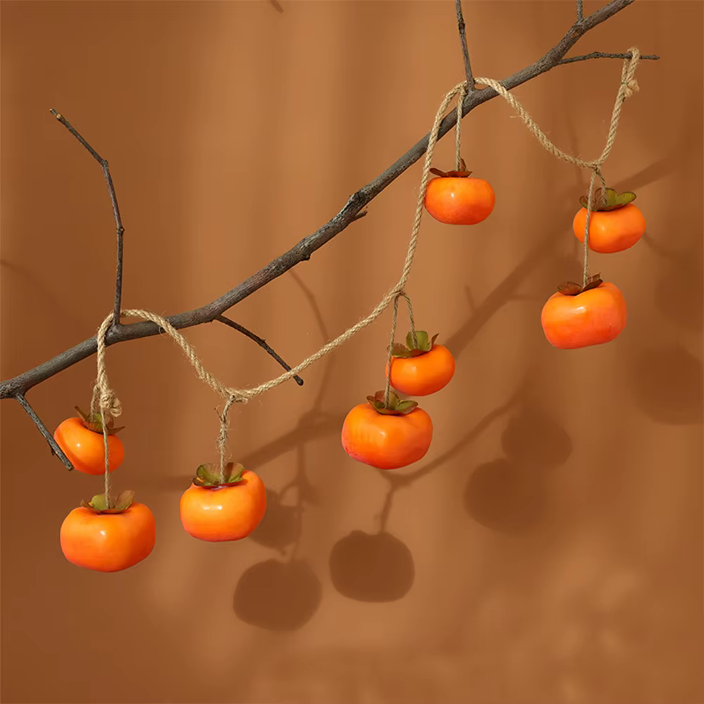 Simulation Persimmon Fruit with Frost Fruit Branch Wall Hanging Ceiling Decoration Leaves Fake Decor Plastic Lifelike Artificial