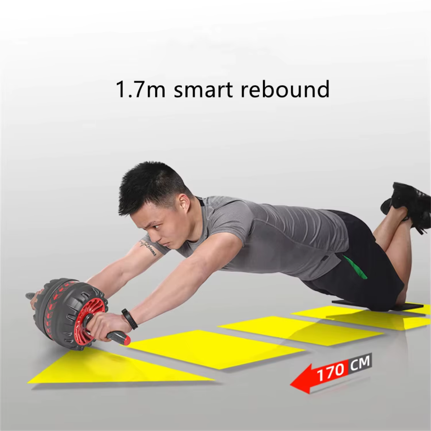 Roller Automatic Rebound Abdominal Wheel, Smart Brake, Mute  Fitness, Abs Core Workout, Muscles Training, 1.7m,