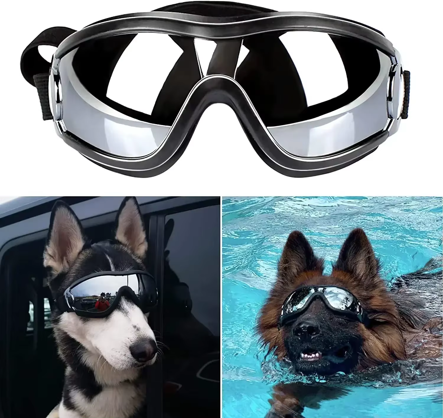 Dog Goggles Adjustable Strap  Pet Goggles for Medium To Large Dog for Travel Skiing and Anti-Fog Dog Snow Goggle Dog Accessories
