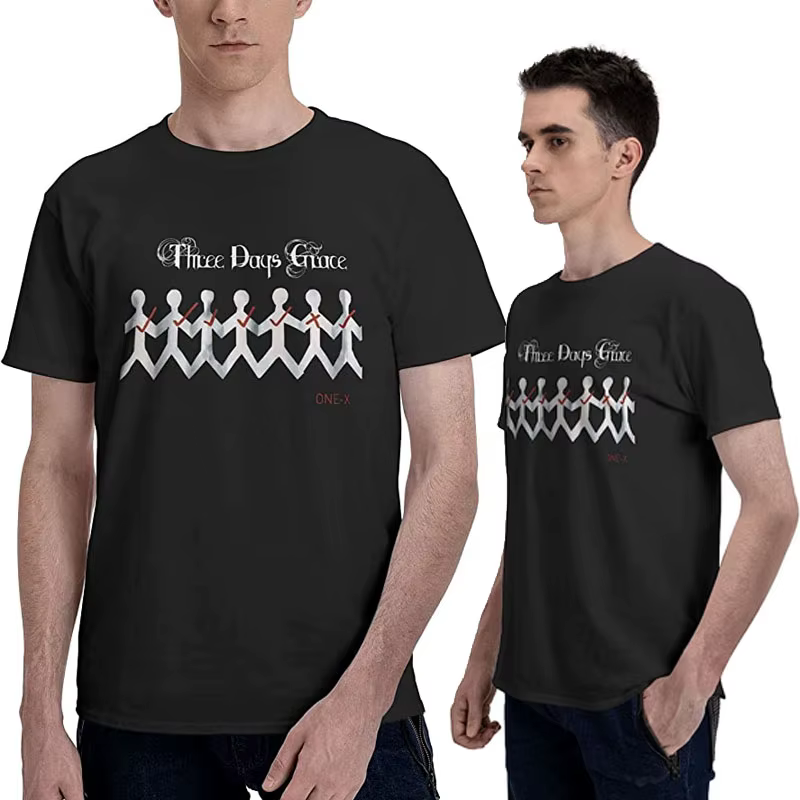 Three Days Grace Albums One X Poster Shirt Men Guys T-Shirt Crew Neck Short-Sleeve Tops Classic Custom Tees Streetwear Clothes