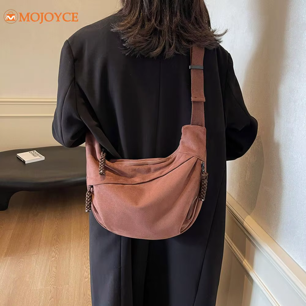 Vintage Suede Crescent Bags Multi-Pocket Dumpling Bag Solid Casual Crossbody Bags Women's Large Capacity Versatile Shoulder Bags