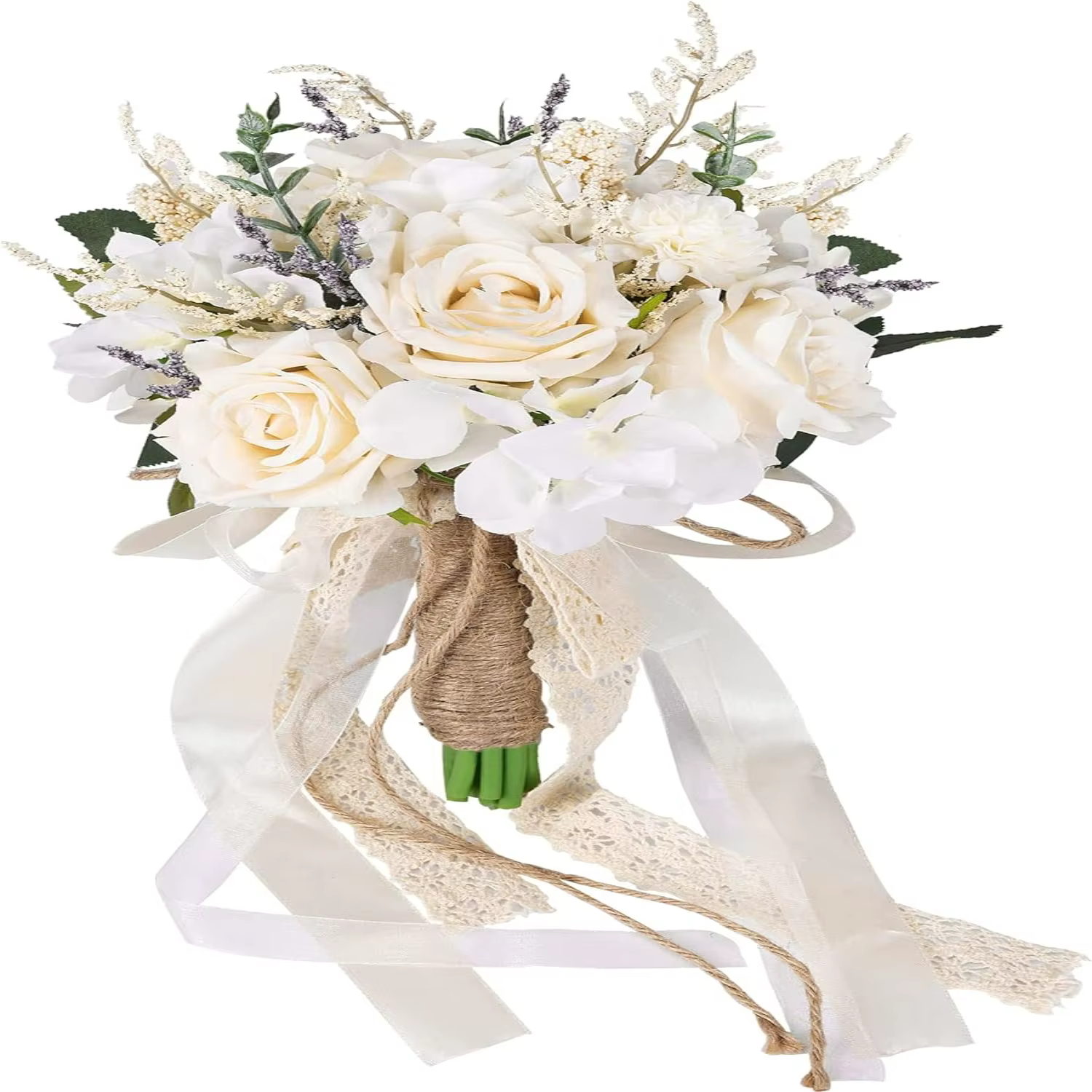 Gorgeous White and Champagne Artificial Roses Bridal Bouquets for Bride and Bridesmaid - Exquisite Wedding Flowers - Size 7.5 in