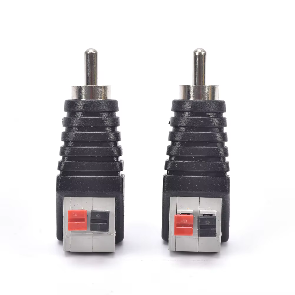 High Quality 2PCS Speaker Wire A/V Cable To Audio Male RCA Connector Adapter Jack Press Plug