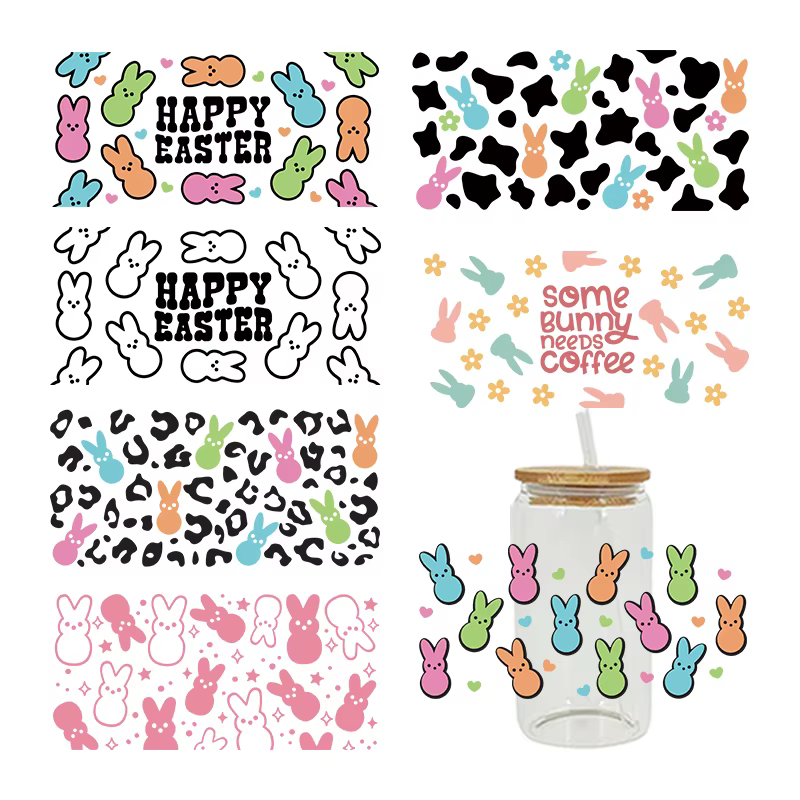 UV DTF Transfers Stickers, Easter Bunny, Printed for DIY Glass, Ceramic Metal Leather, 3D, 16oz, Cup Wraps D5967