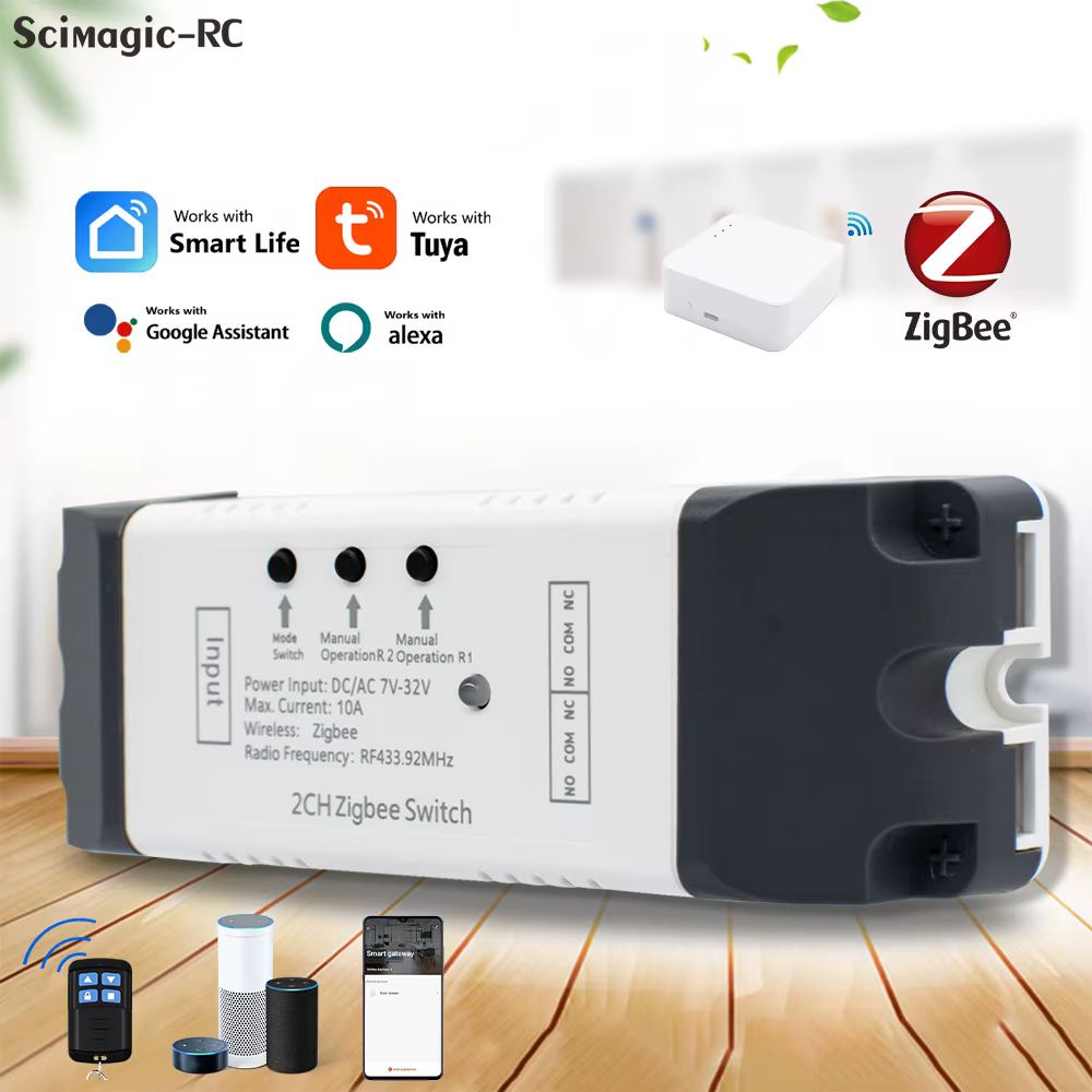 2CH Zigbee Tuya Dry Contact Smart Switch 2 Channels AC DC 7-32V 85-250V 220V Relay Board RF Module Receiver Works Alexa