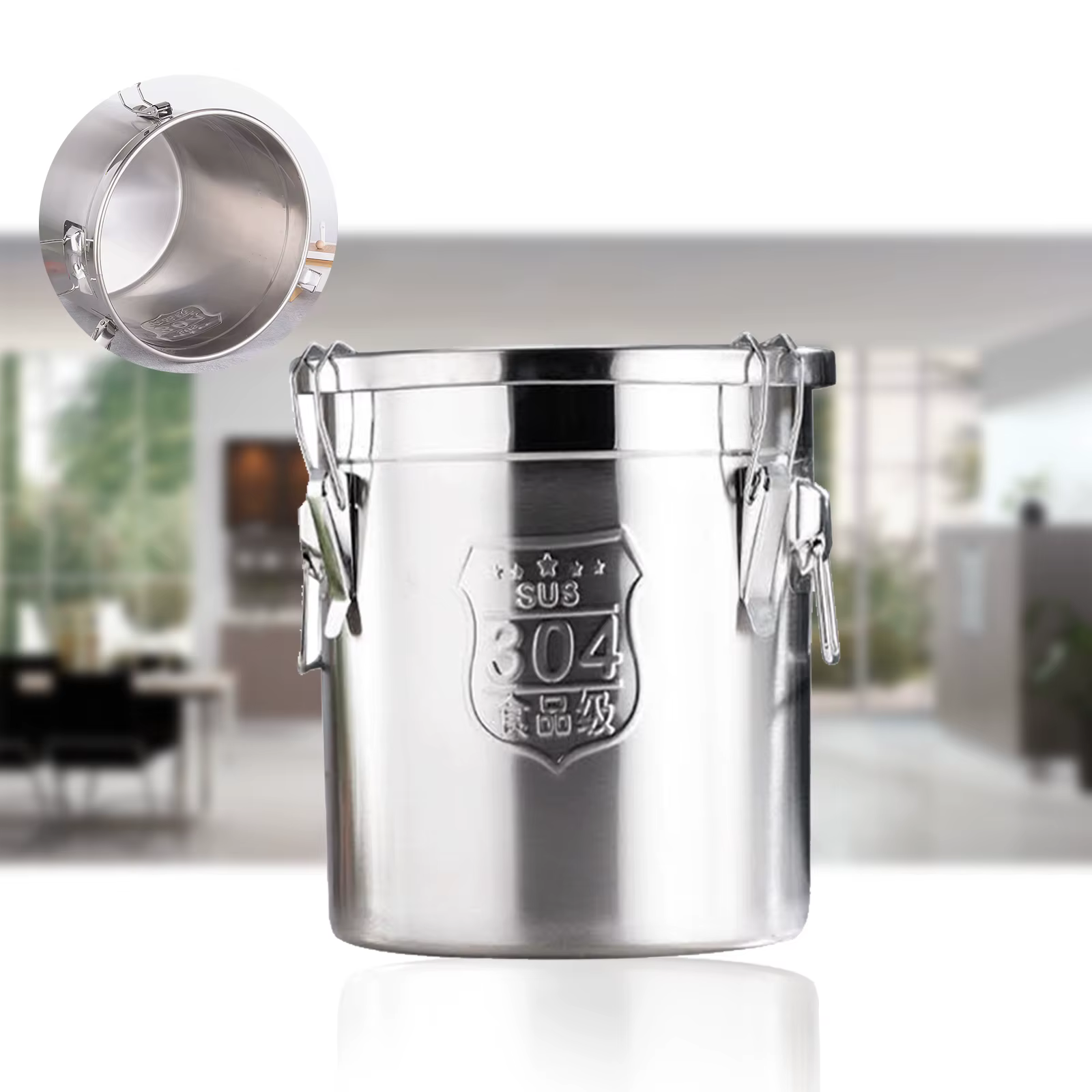 6L Stainless Steel Food Containers Grain Cereal Airtight Canister Bucket With Locking Clamp