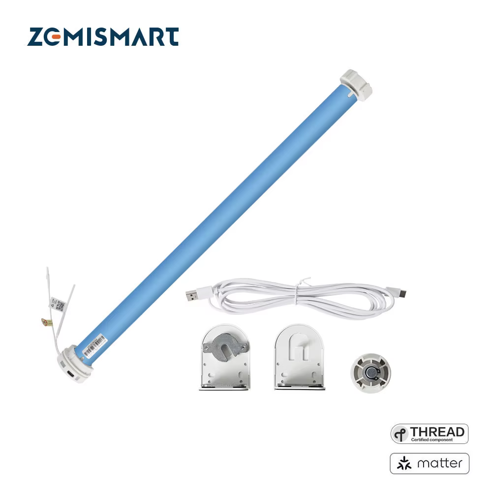 Zemismart Matter Over Thread Smart Roller Shade Blinds Motor Built in Battery for 38mm Tube Homekit Google Home Smartthings App