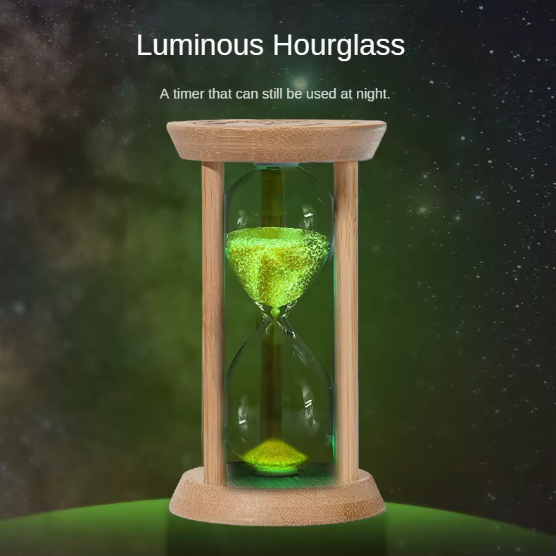 Creative Bamboo Fluorescent Hourglass Timer Home Bedroom Decoration 1-30 Minute Night Light Time Hourglass Decoration Gifts