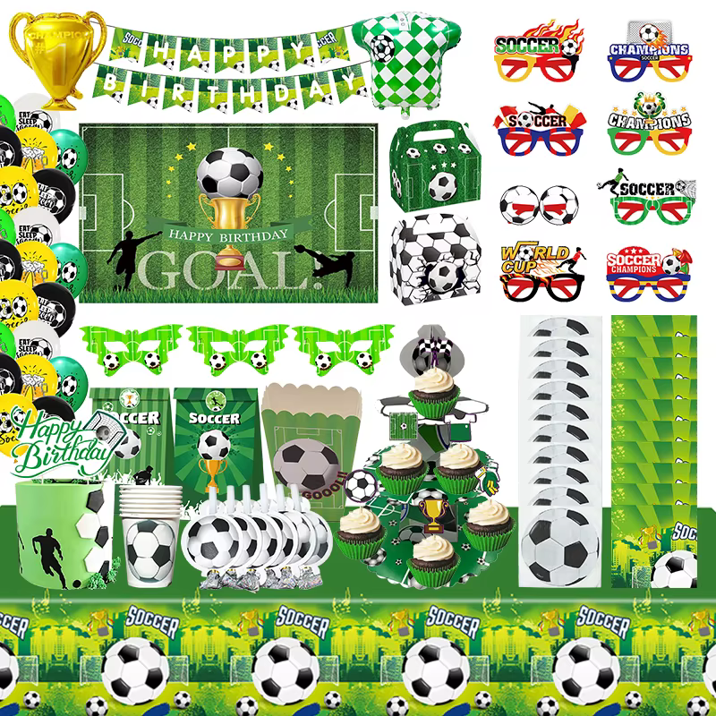 Soccer Football Theme Kids Boy Birthday Party Cake Decoration Spoon Napkin Gift Bag Tablecloth Balloons Party Supplies Set