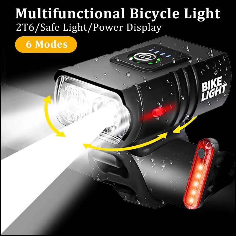 Bicycle Light 2T6 LED Front USB Rechargeable MTB Mountain Bicycle Lamp 1000LM Bike Headlight Flashlight Cycling Accessories Tail