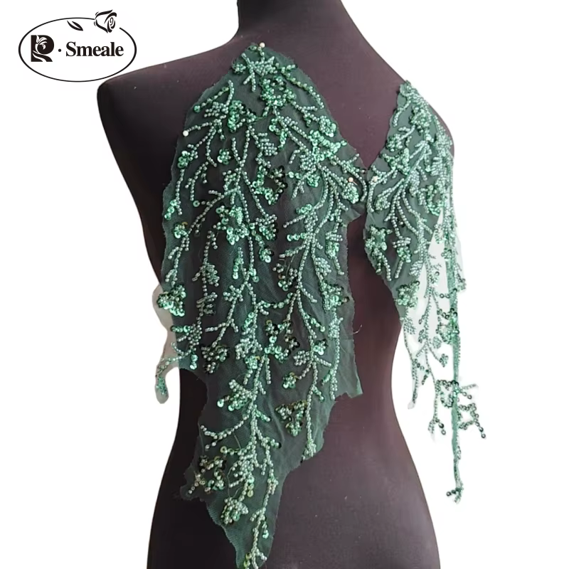 Lace Tube Bead Embroidery, Mirror Flower, Handmade, DIY Wedding Dress, Home Decoration Accessories, RS4801, 10Pcs/5Pair, 40x19cm