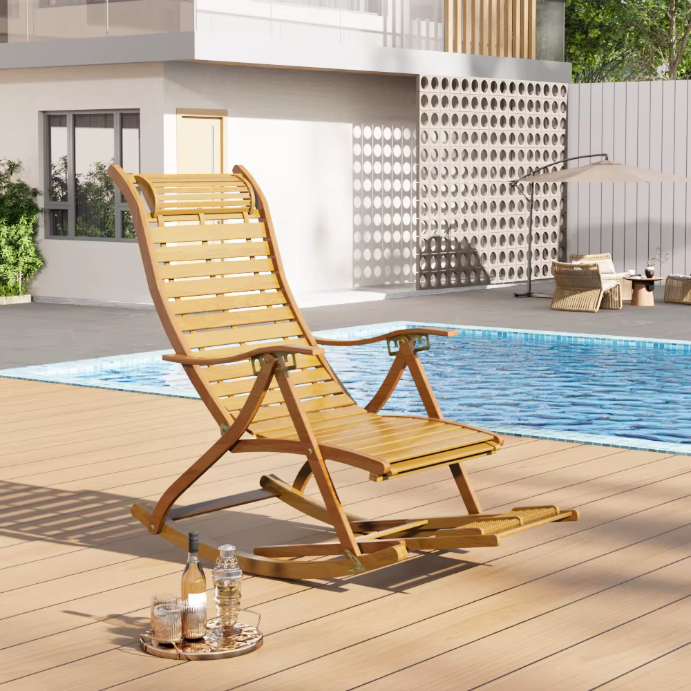 【Breeins】Bamboo Rocking Chair Foldable Recliner, Bamboo Chair