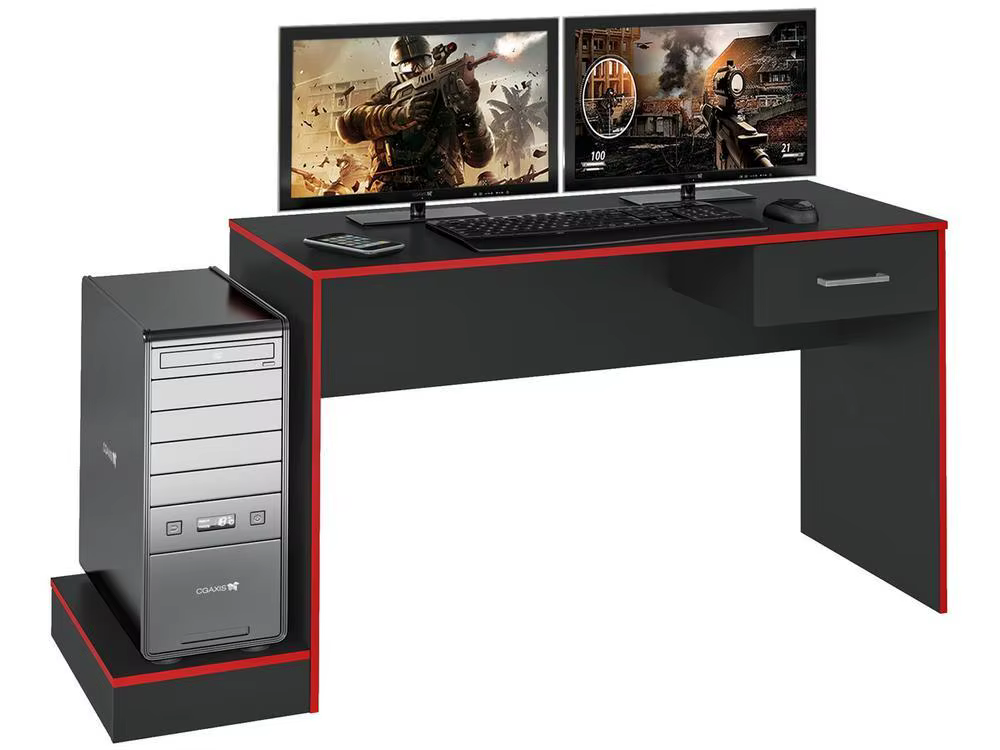 Table Gamer Artely Black and Red 1 Drawer