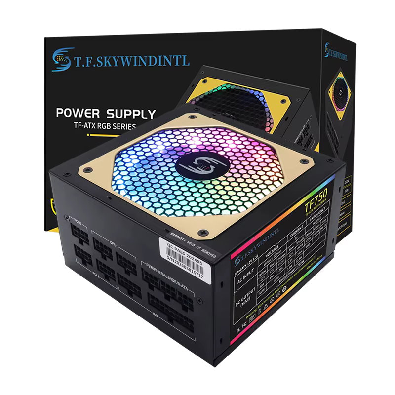 750W Power Supply Fully Modular PSU ARGB Gaming PC Power Supply 20+4Pin Connector with 120mm Low-Noise FDB Fan Full Voltage