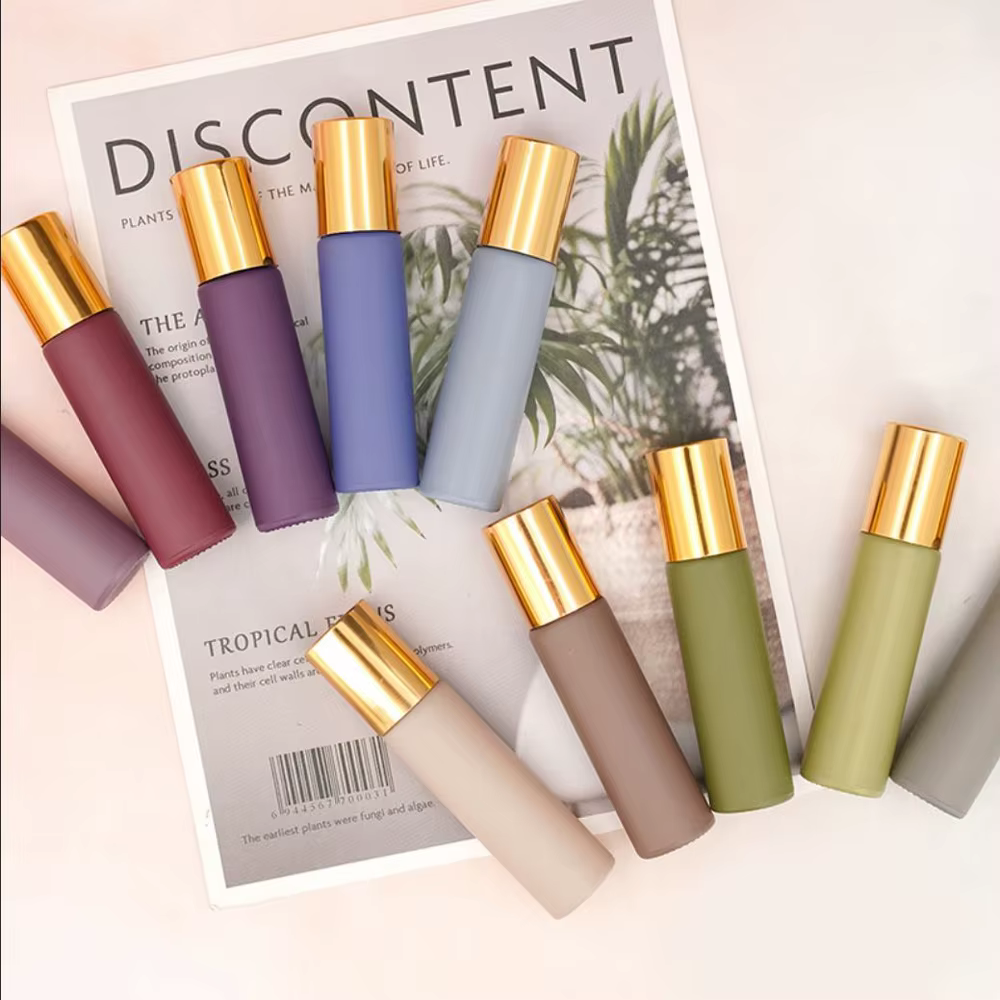 1X 10X 20X 5ML 10ML Morandi Glass Roll On Bottles Perfume Essential Oil Roller Ball Vial Aromatherapy Refillable Travel Portable