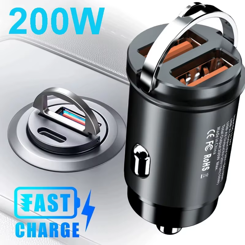 100W/200W QC3.0 PD Mini Car Charger 12-24V Cigarette Lighter Quick Charge Car USB C Type Charger for iPhone Car Accessories