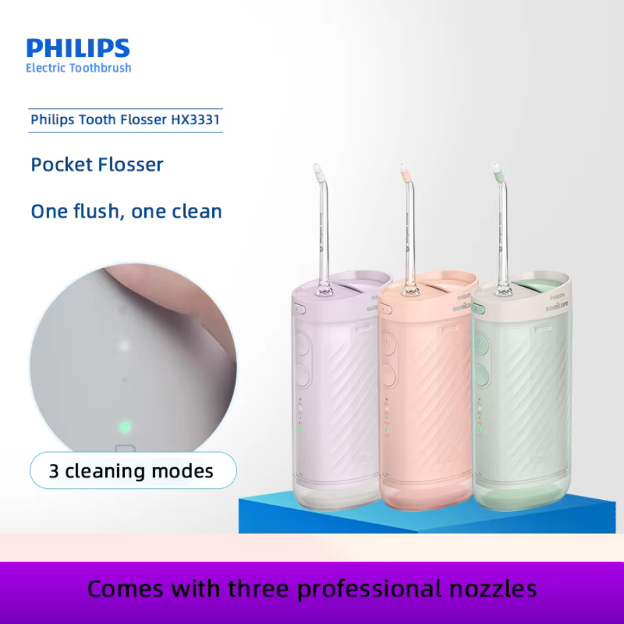 Philips Flosser HX3331 Electric Water Flosser Convenient Adult Dental Cleaning Dental Cleaner 360° Rotating Nozzle 3 Modes