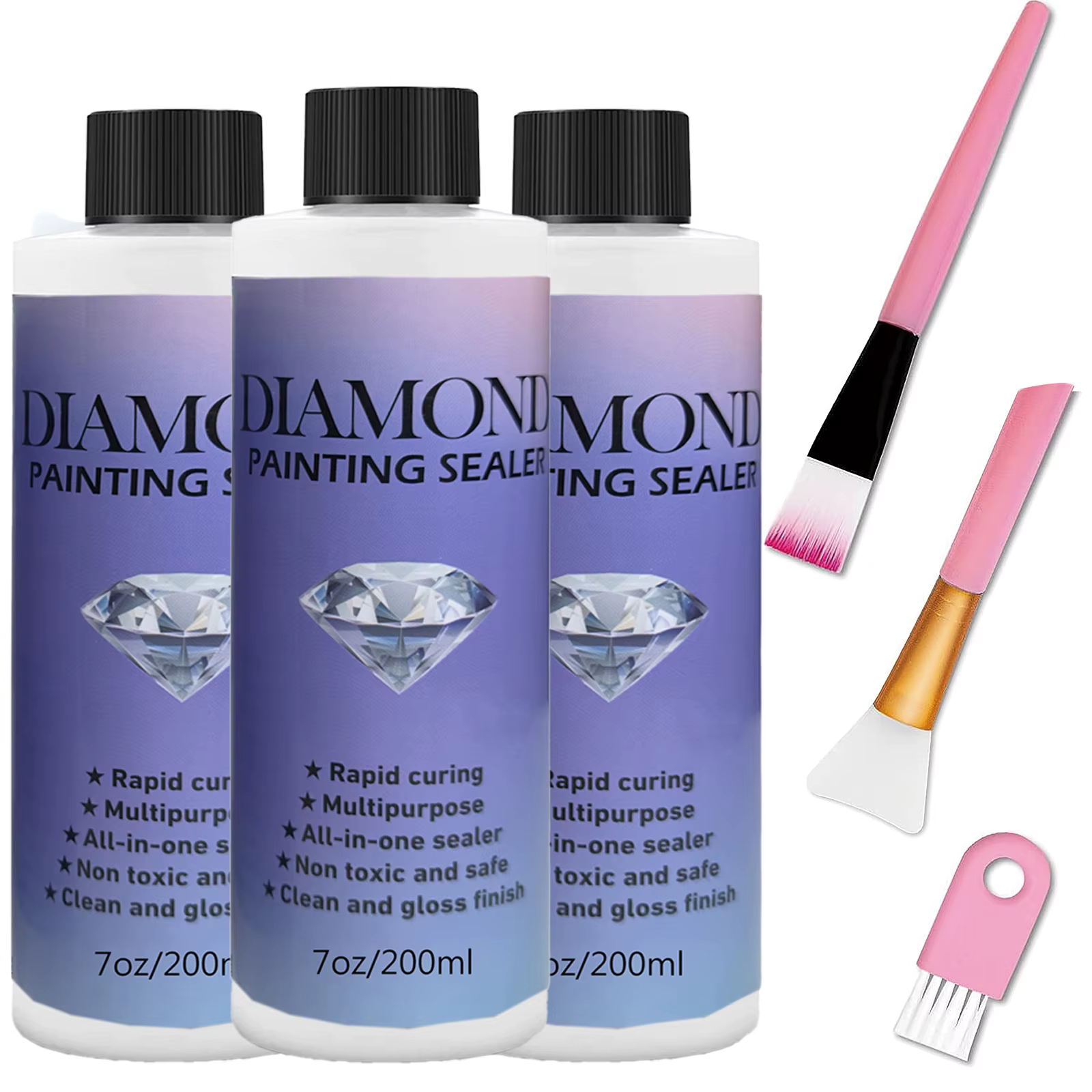 60ML/120ML/200ML Diamond Painting Sealer with 3 Pcs Brushes Diamond Painting Glue Permanent Hold & Shine Effect Sealer Puzzle
